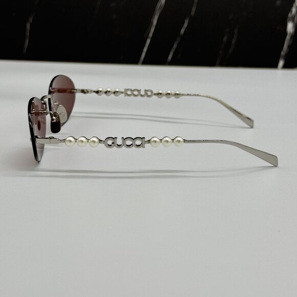 NEW GUCCI SUNGLASSES SILVER WOMEN OVAL EYEWEAR GUCCI GG1922S 002